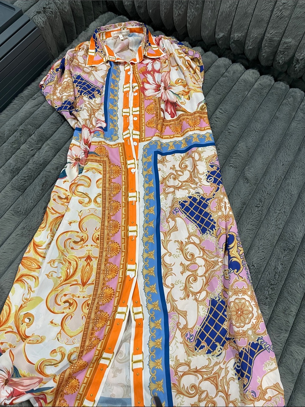 Baroque-Print Maxi Shirt Dress in Multicolor